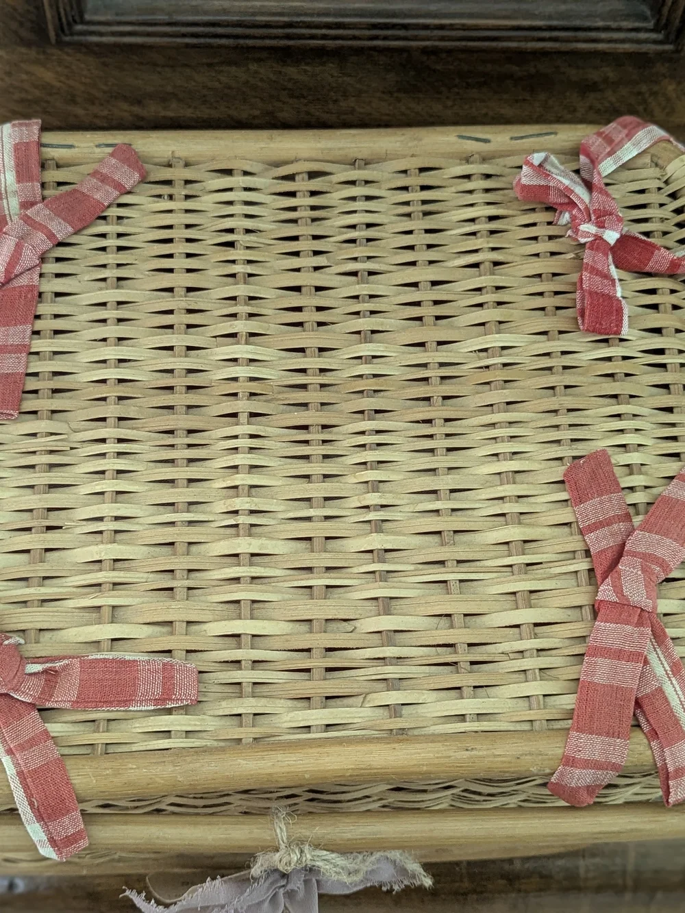 Wicker Sewing Picnic Basket Fabric Lining & Handles
